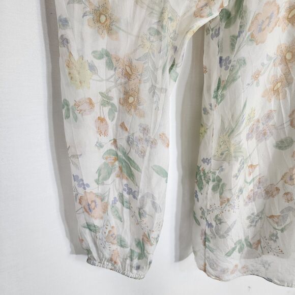 GIUSY Womens Blouse Small 100% Silk Floral Top Cold Shoulder Sheer Sleeve Italy - Picture 7 of 14